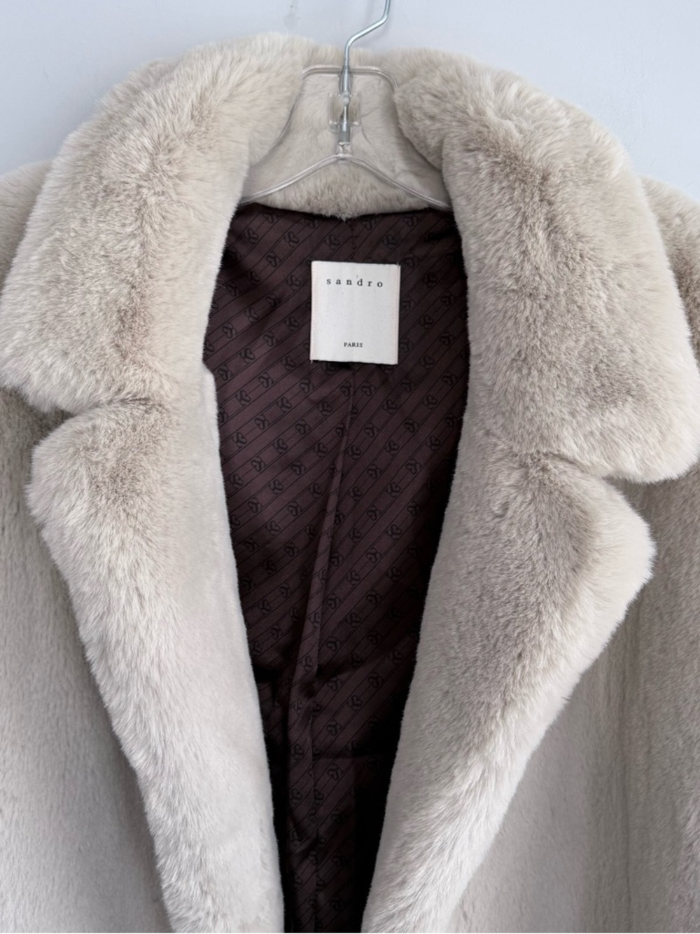 Sandro Fanye Faux Fur Coat 3 L Oversized Beige Cream Teddy Quiet Luxury Plush - Picture 8 of 16